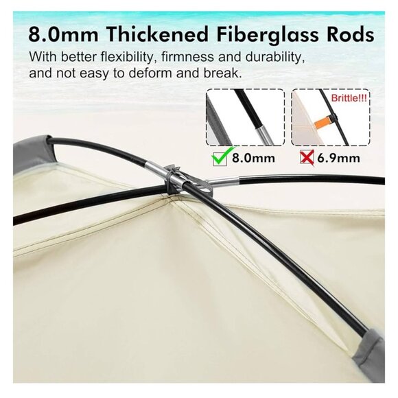 WhiteFang Beach Tent Anti-UV Portable Sun Shade Shelter 3 Person Carrying Bag - Picture 3 of 10